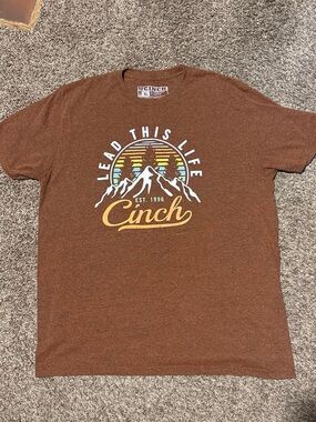Cinch Brown Mountain Graphic Tee with Yellow Accents